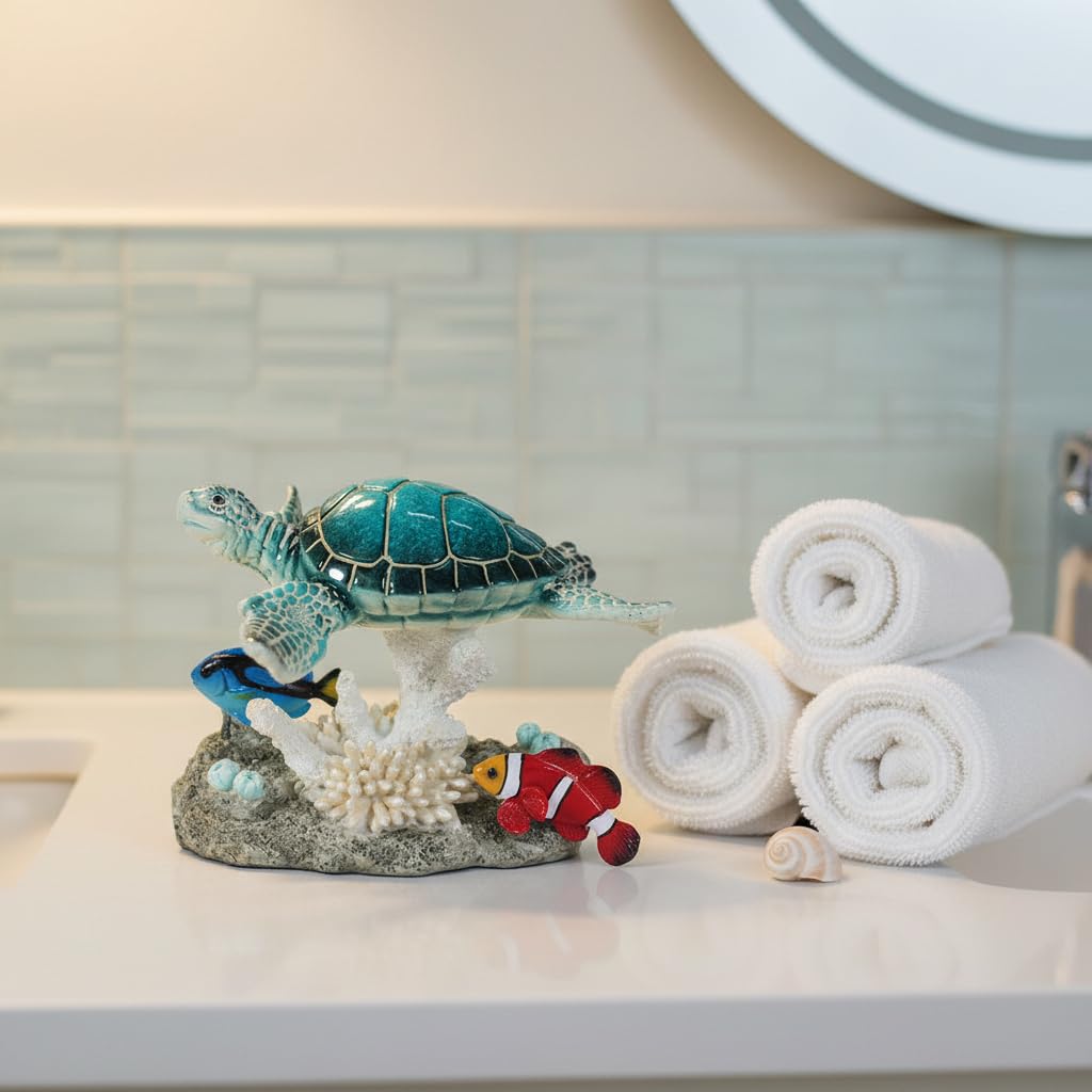 Comfy Hour Ocean Voyage With Sea Turtles Collection Resin 5" Marine Animals Coral Turtle Clownfish Desktop Decoration
