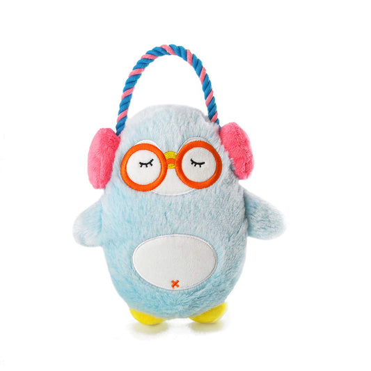 HugSmart Pet ‚Äì Melody Bros | Squeaky Plush Rope Tug Dog Toy with Less Stuffing - Penguin
