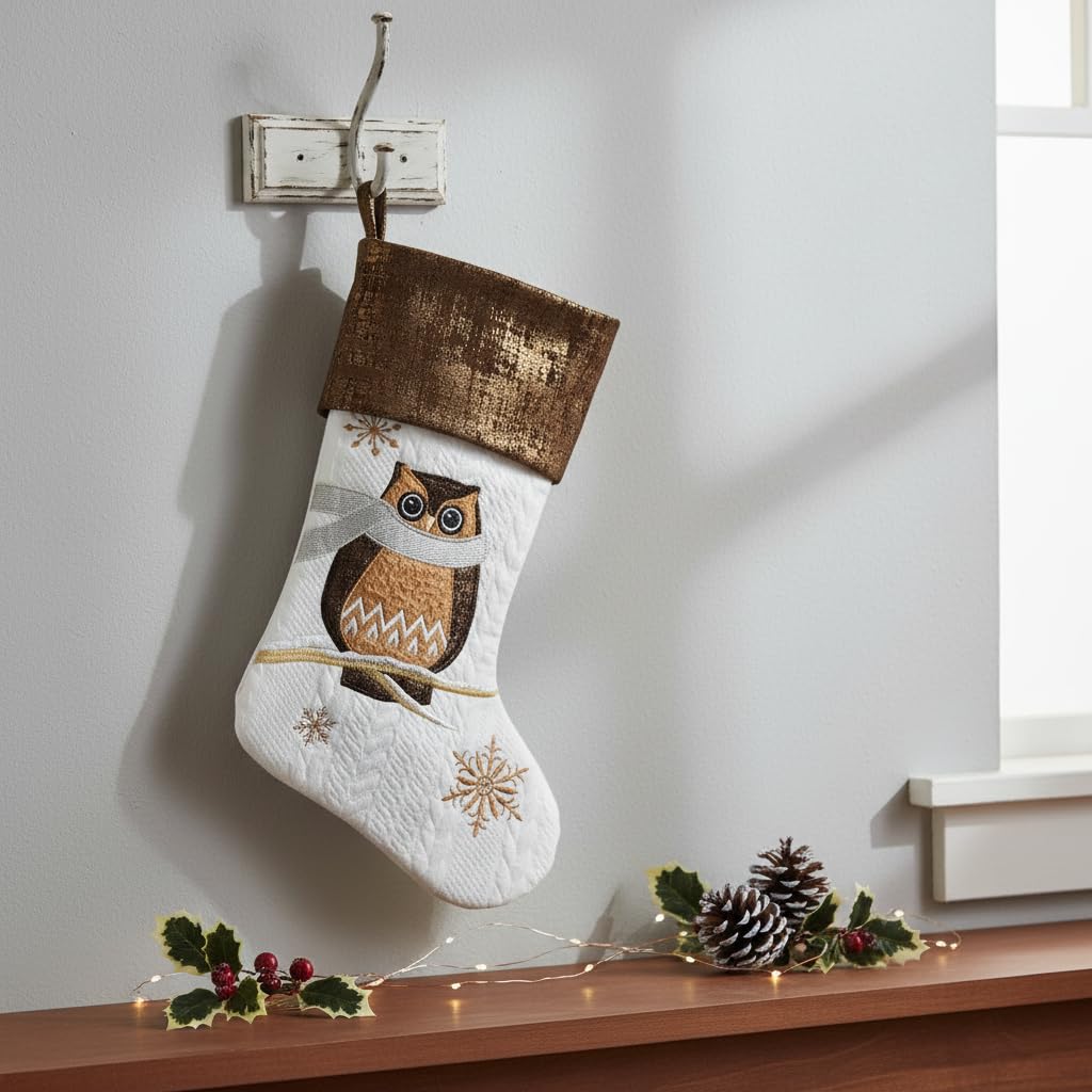 Comfy Hour 18 Inch Owl Christmas Stocking, Rustic Woodland Decor