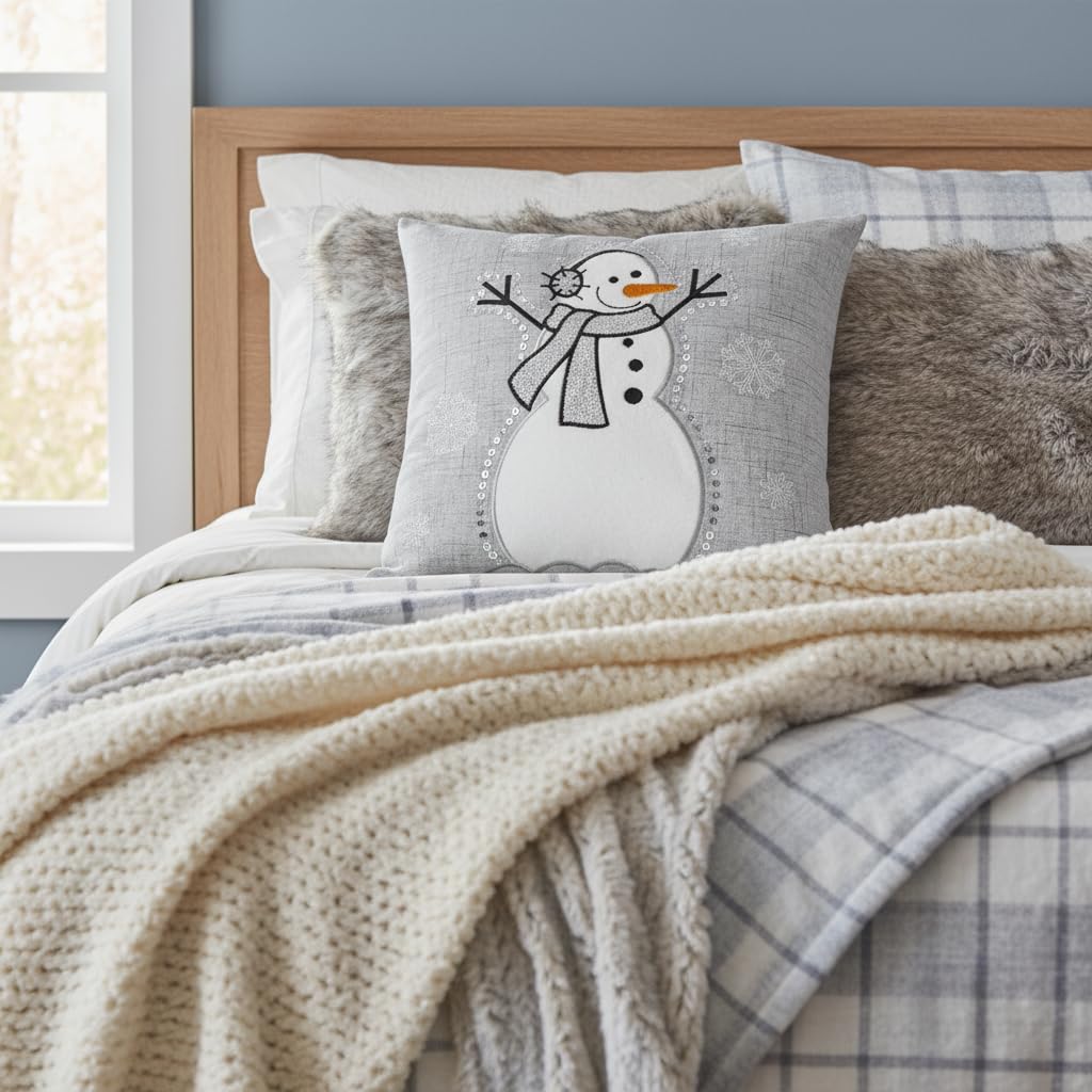 Comfy Hour 14x14 Snowman Pillow, Christmas Cushion, Rustic Decor, Set of 1