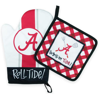 University of Alabama Hot Mitt and Pot Holder Set by Magnolia Lane- Oven Glove and Oven Mitt for Cooking and BBQ- Ideal Gift for Students, Alumni and Everyday Fan- Show Your SEC NCAA Team Spirit