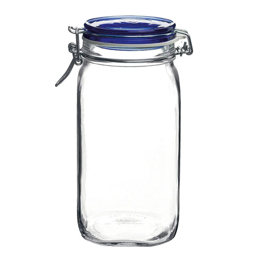 Bormioli Rocco Fido Square Jaw with Blue Lid, 50-3/4-Ounce