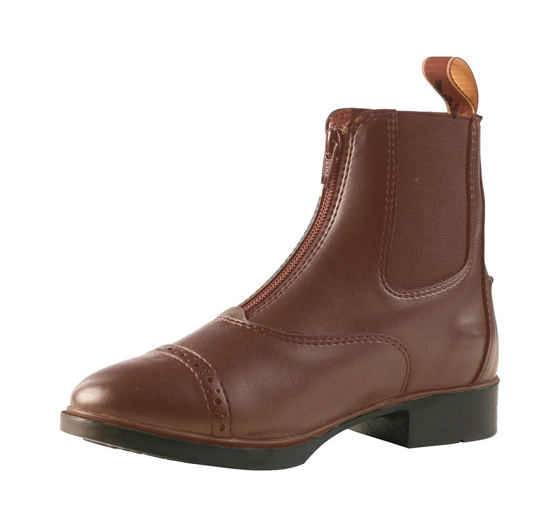 HORZE Wexford Kids Unisex Equestrian Synthetic Leather Zip-Up Schooling Paddock Boots - Brown - 12