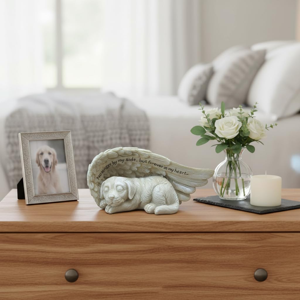 Comfy Hour Pet In Loving Memory Collection 4" Dog Peacefully Sleeping in Angel Wing Figurine Pet Statue - in Memory of My Best Friend Bereavement, Polyresin
