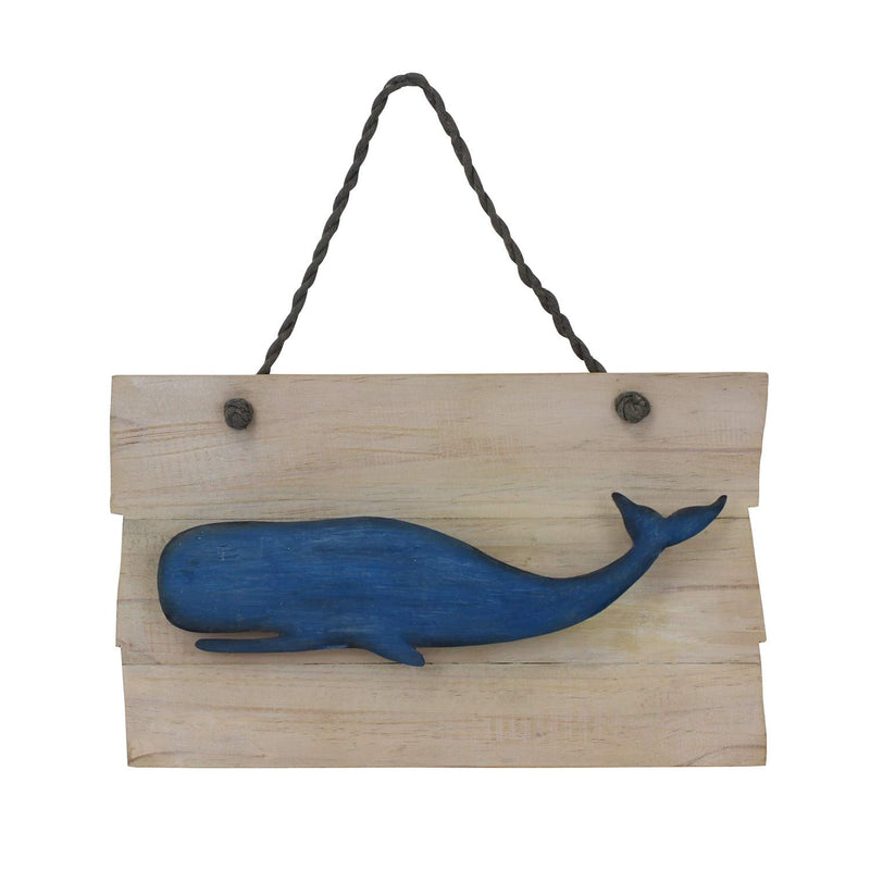 Beachcombers Wood with Blue Metal Whale Wall Decor, 14"