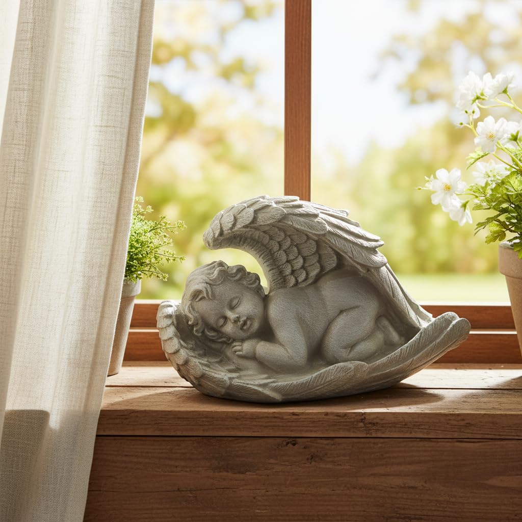 Comfy Hour 9 Inch Baby Angel Statue, Sleeping Cherub in Wing Decor