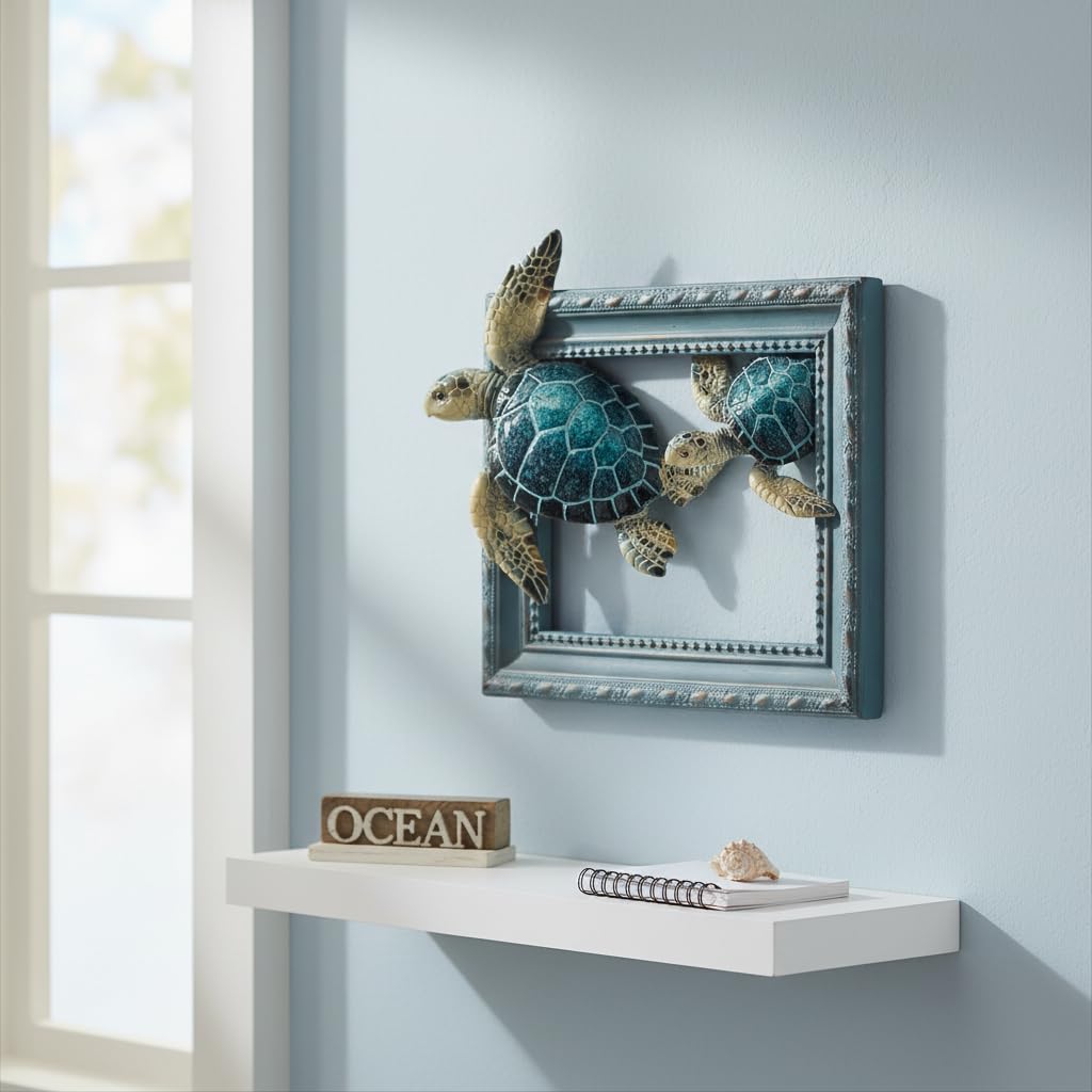 Comfy Hour Ocean Voyage with Sea Turtles Collection 7" Turtle Coastal Ocean Theme Wall Decorative Frame, Polyresin