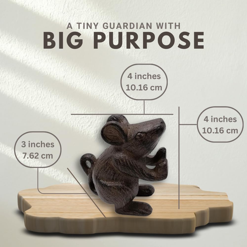 Comfy Hour Antique & Vintage Interior Decor Collection, Animal Edition Cast Iron Mouse Door Stopper in Brown Color, Heavy Duty, Decorative One.