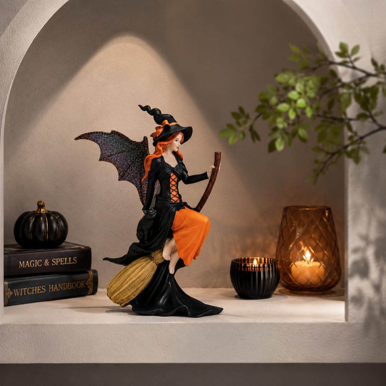 Comfy Hour 8 Inch Witch Statue, Gothic Fairy Figurine on Broom