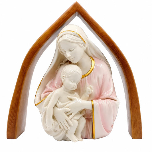 Comfy Hour 10 Inch Mary Statue, Madonna and Child, Wooden-Look Arch