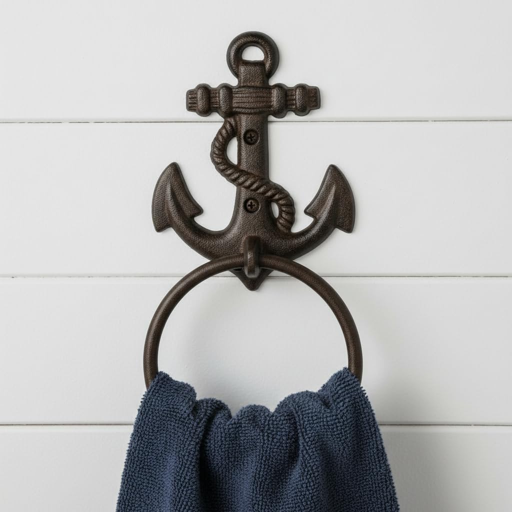 Comfy Hour 6 x 5 Inch Nautical Towel Holder, Anchor Towel Ring, 1 Piece