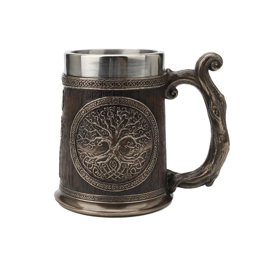 Unicorn Studio Veronese Design 5 3/4" Tall Cold Cast Resin Antique Bronze Finish Celtic Knots Tree Of Life Casket Beer Stein (Stainless Steel Tumbler) Viking Home Decor