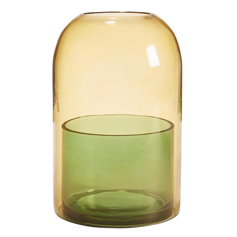47th &amp; Main Cloche and Dish Votive/Tealight Candleholder, 4.5&quot; Dia x 7&quot; H, Amber/Green