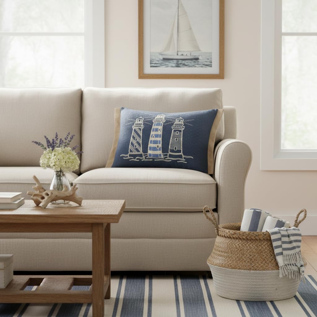 Comfy Hour 18 x 13 Inch Nautical Pillow, Lighthouse Throw Pillow