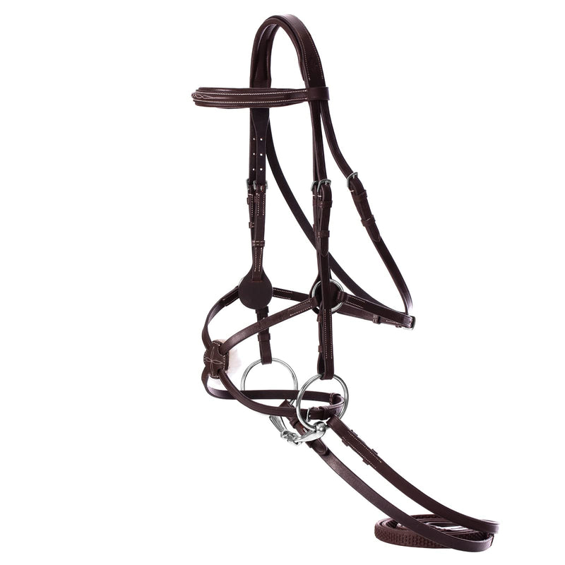 Equinavia Saga Adjustable Padded Fancy Stitched Figure 8 Bridle with Reins - Chocolate Brown - Warmblood