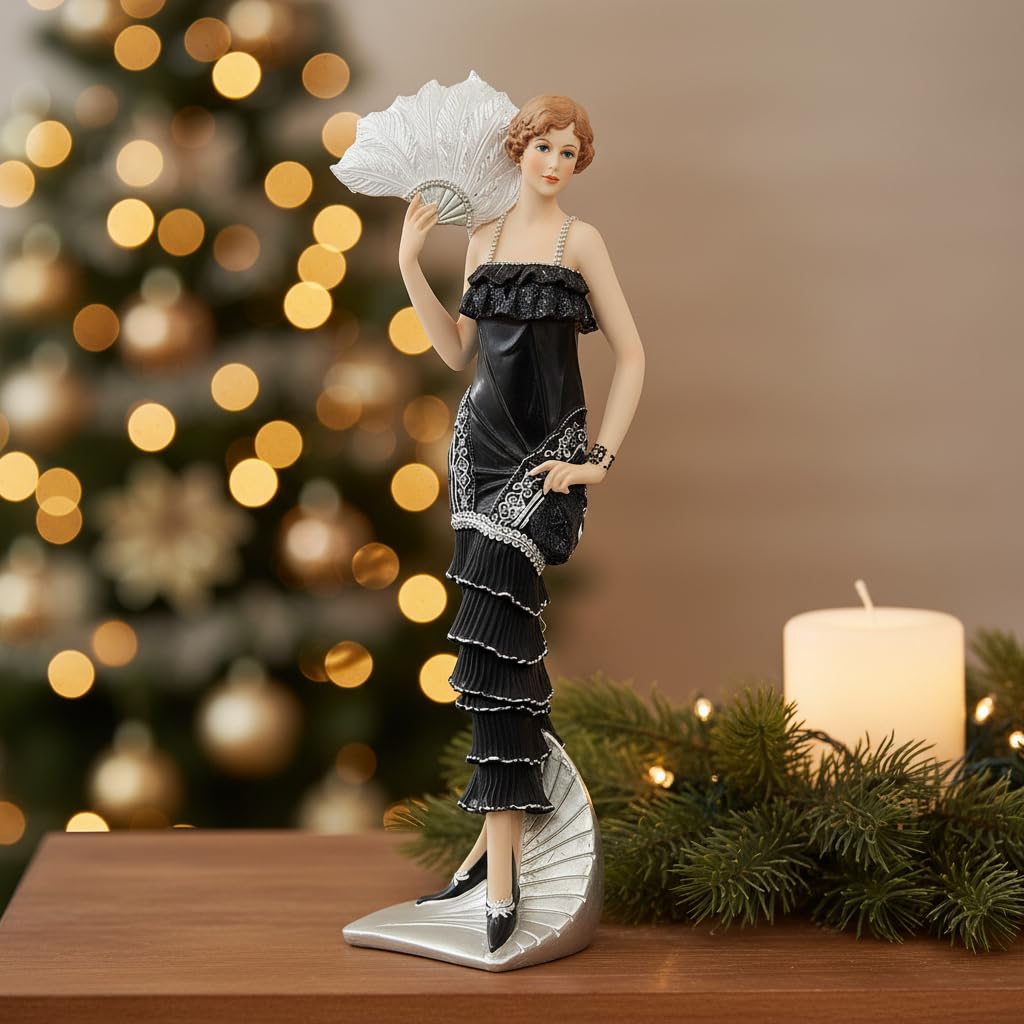 Comfy Hour 13.6 Inch Victorian Lady Figurine, Art Deco Fan Statue