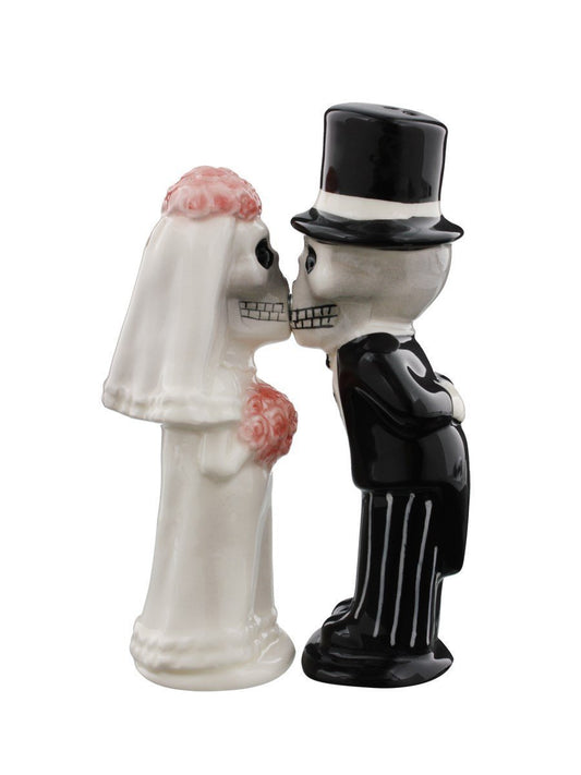 Pacific Trading Love Never Dies Skeleton Bride and Groom Kissing Magnetic Salt and Pepper Shaker