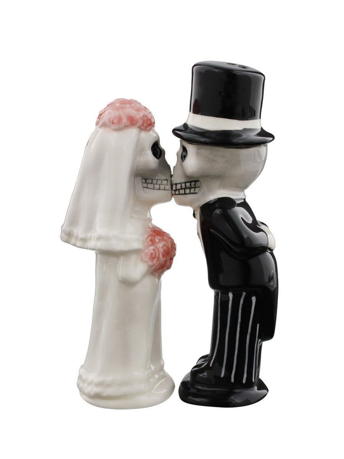 Pacific Trading Love Never Dies Skeleton Bride and Groom Kissing Magnetic Salt and Pepper Shaker