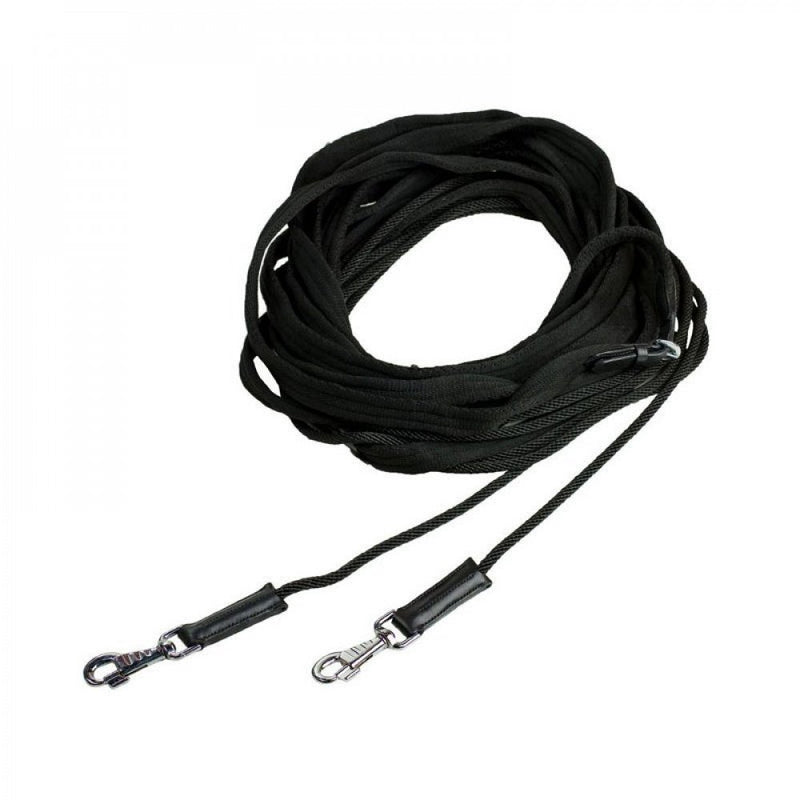 Horze Double Lunging Draw Reins - Black - Horse