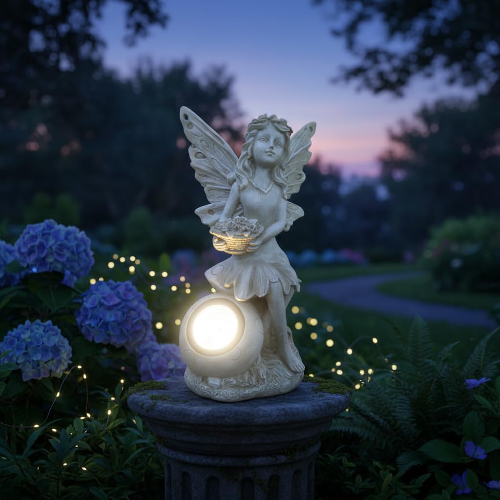 Comfy Hour Faith and Hope Collection Resin 12" Praying Angel with Flower Basket Solar Light Garden Statue