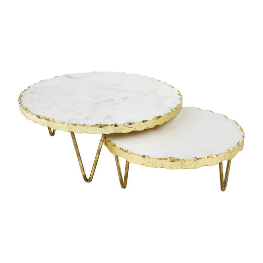 Mud Pie Marble Edge Riser Set, small 3" x 8" dia | large 4" x 10" dia, Gold