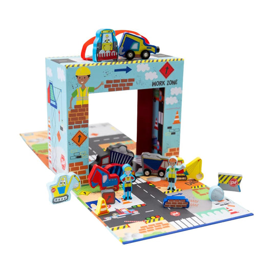 Floss & Rock Construction Kids Playbox, 15 Wooden Piece, 9.25 Inch