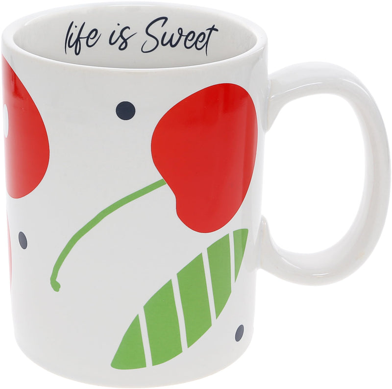 Pavilion - Life Is Sweet - 18 Oz 532 mL Cherries Cherry Tree Novelty Playful Fun Vintage Polka Dot Hot Cold Coffee Mug Tea Cup Big Handle Drinkware