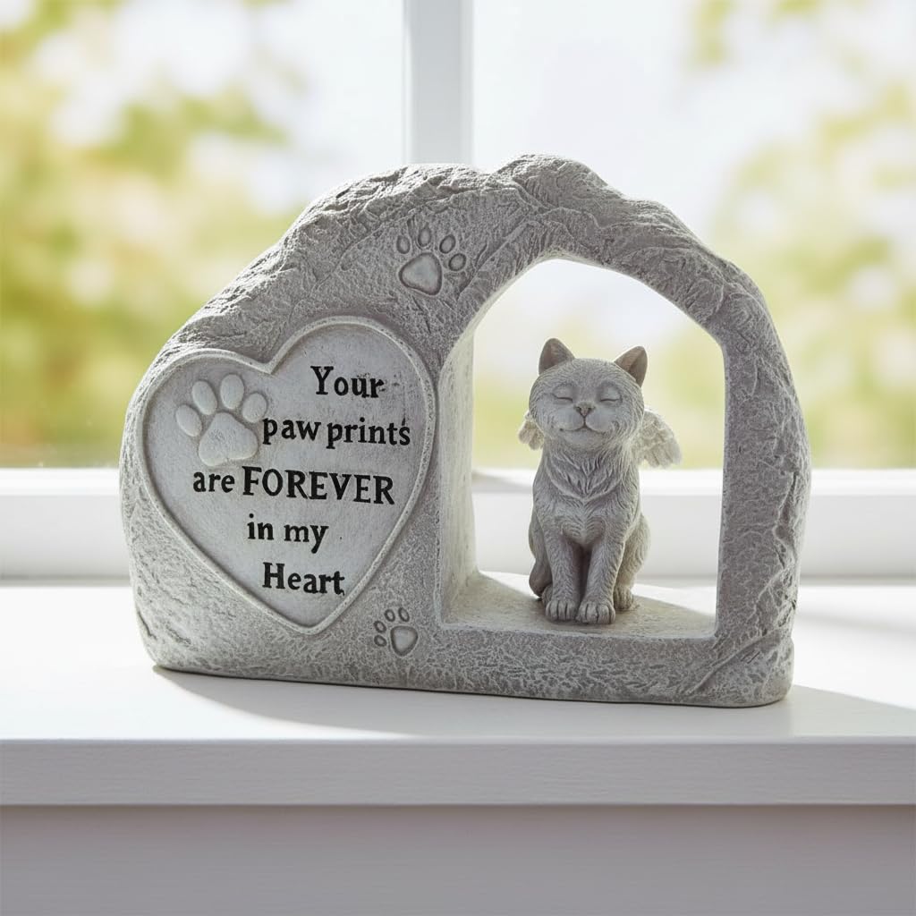 Comfy Hour 7 Inch Cat Garden Statue, Angel Pet Memorial Figurine