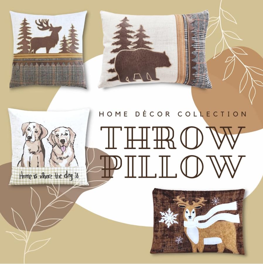 Comfy Hour 18 x 13 Inch Bear Pillow, Plaid Cabin Lumbar Throw Pillow