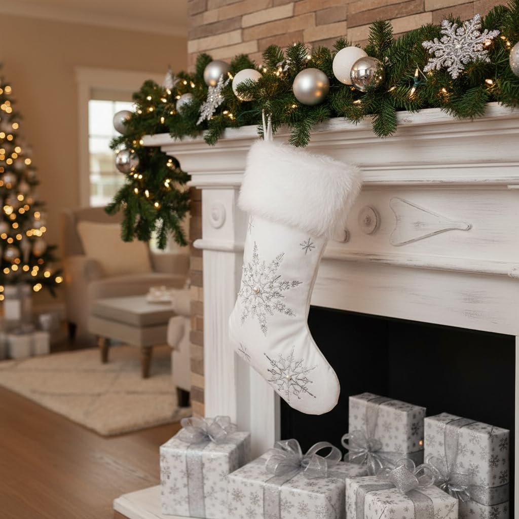 Comfy Hour 18 Inch Velvet Christmas Stocking, Snowflake Decor, 1 Unit