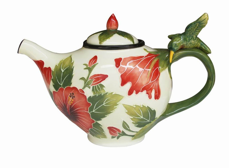 Blue Sky Ceramic 10" x 5" x 6.5" White Hibiscus Teapot