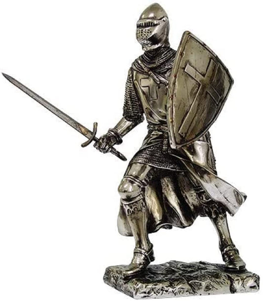 Pacific Trading Crusader Knight Statue Silver Finishing Cold Cast Resin Statue 7" (8714)