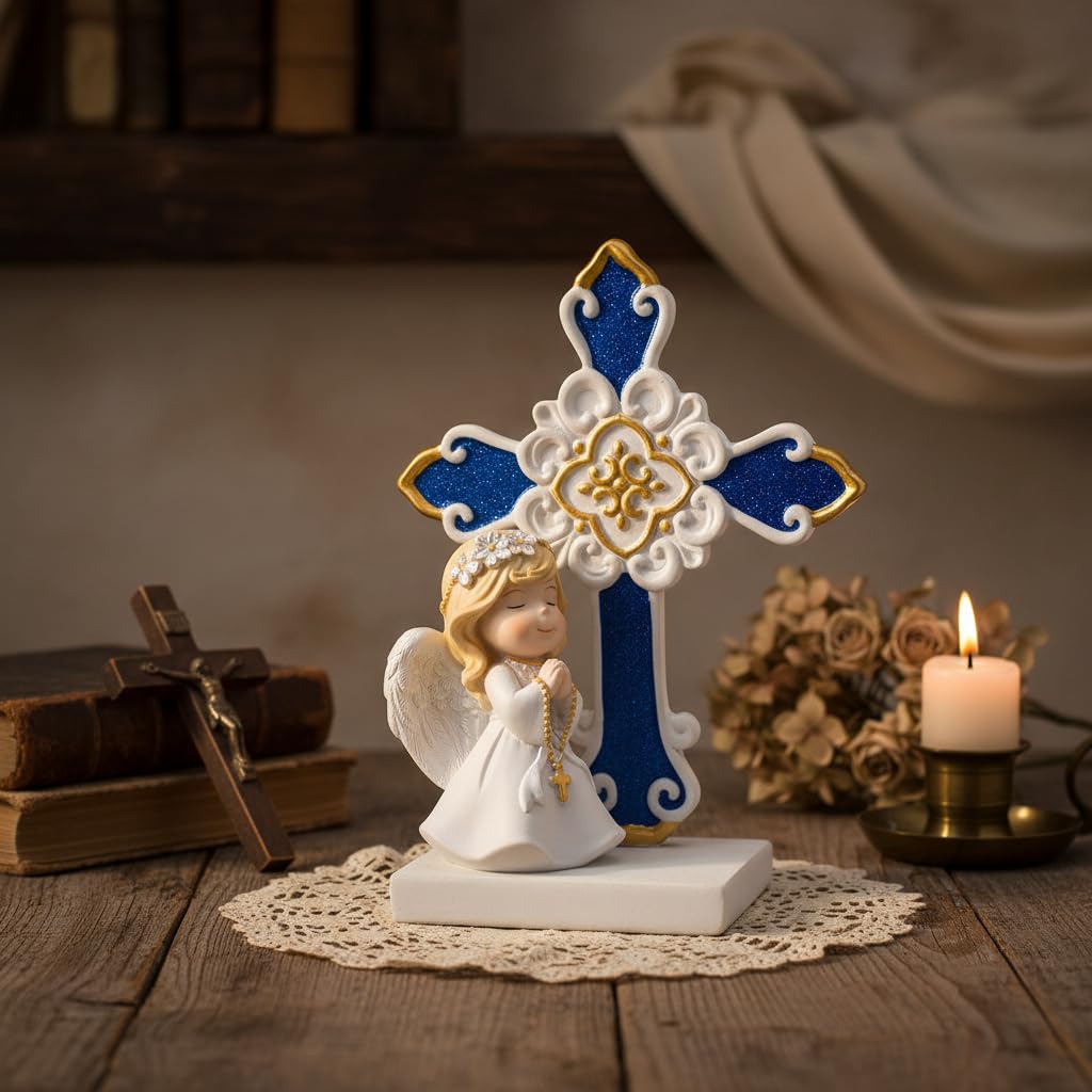Comfy Hour Praying Girl Communion Collection Praying Girl Angel with Rosary Figurine and Cross Keepsake My First Communion, Polyresin