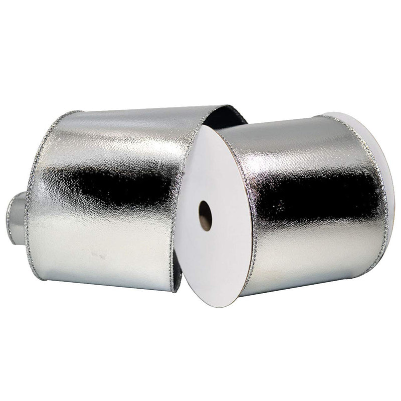 Morex Lamè Ribbon, Wired Taffetta, 4 inch by 10 Yards, Silver