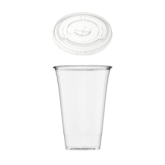 DHG Professional Disposable 24 oz Plastic Crystal Clear Cups with Flat Lids - For Summary Beverage, Party, to-go (50 Cups with Lids)
