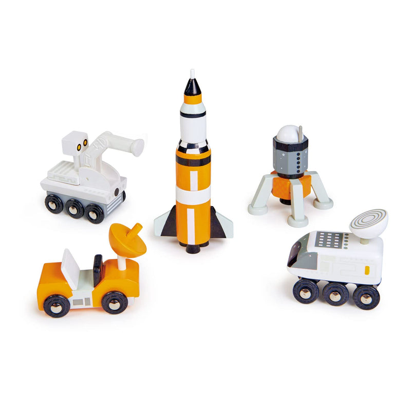 Tender Leaf Toys - Space Voyager Set - 7 Piece Solid Wood Space Vehicle Set with Moving Parts - Boost Imagination and Learn Through Play, Gender-Neutral for Pre-School Boys and Girls - Age 3 +