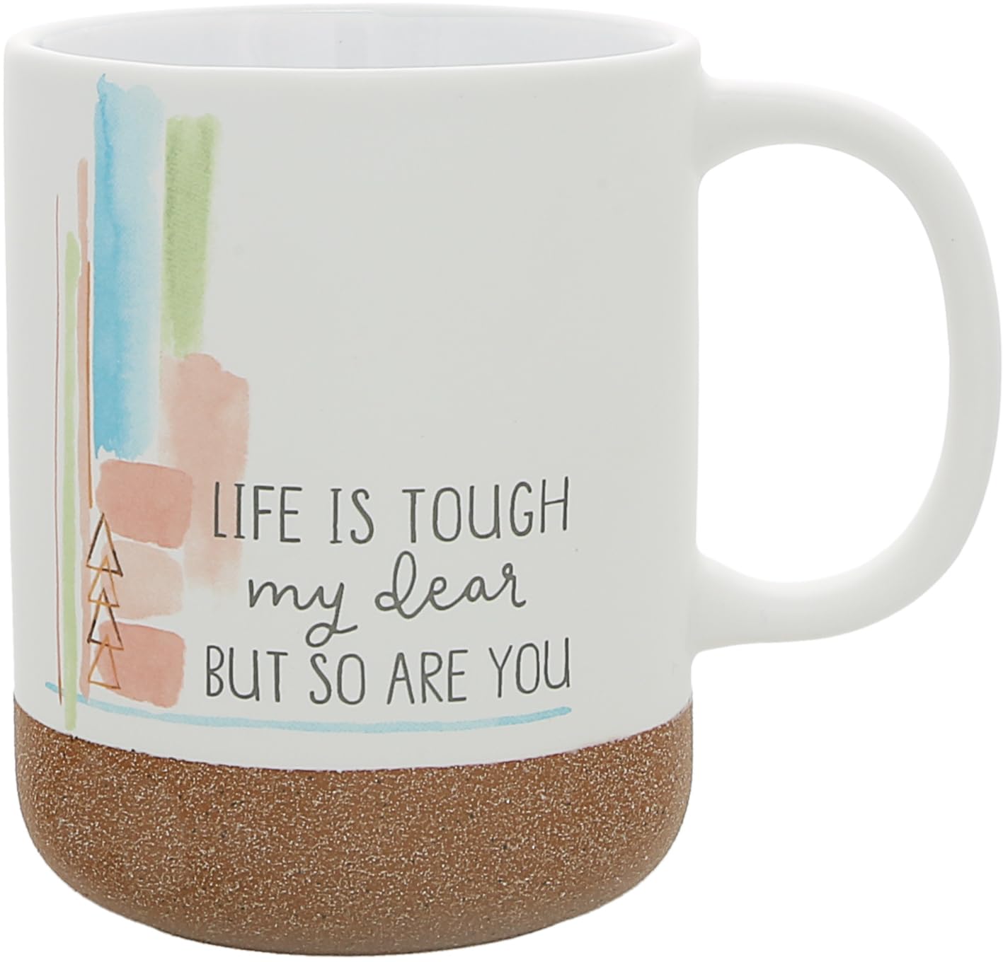 Pavilion Gift Company - Life Is Tough - 16-ounce Stoneware Mug with Sandy Glazed Bottom, Watercolor Striped Pattern, Large Handle Coffee Cup, Get Well Soon Gift, Survivor Gifts