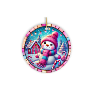 OrnamentallyYou Hanging Ornament, Snowman Candyland Pink Themed Ornament, Gift f