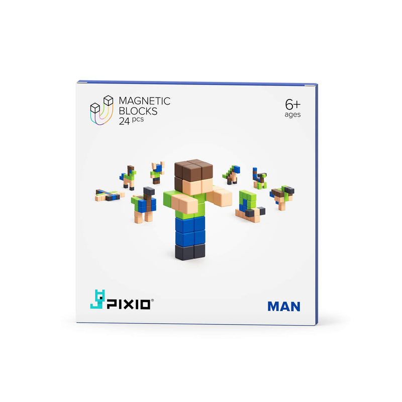 PIXIO Man Story Series 24 Magnetic Blocks Stress Relief Construction Toy, Building Blocks in 8-bit Pixel Art, Creativity for Kids, Fidget Toy
