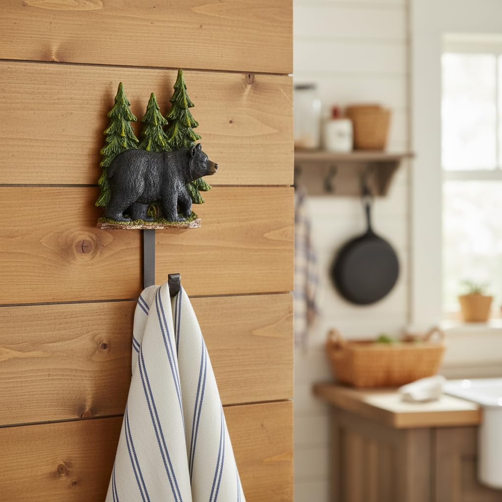 Comfy Hour 8 Inch Black Bear Wall Hook, Forest Animal Decor