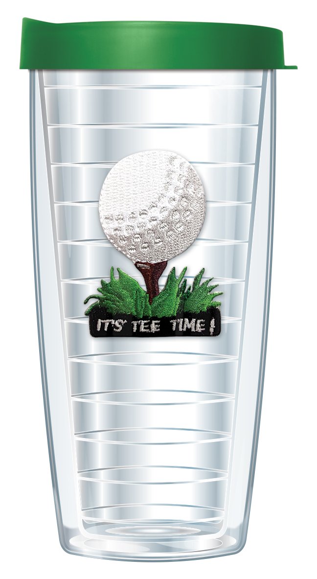 Freeheart Signature Tumblers It's Tee Time Emblem on Clear 22 Ounce Double-Walled Travel Tumbler Mug with Grass Green Easy Sip Lid