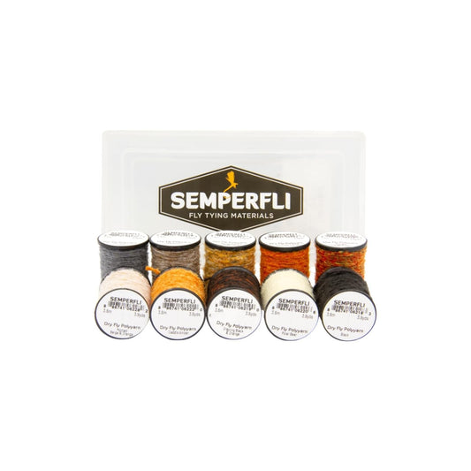 Semperfli Yarn, 10 Spool Box, Black, Brown, Gold, Silver, Red, White