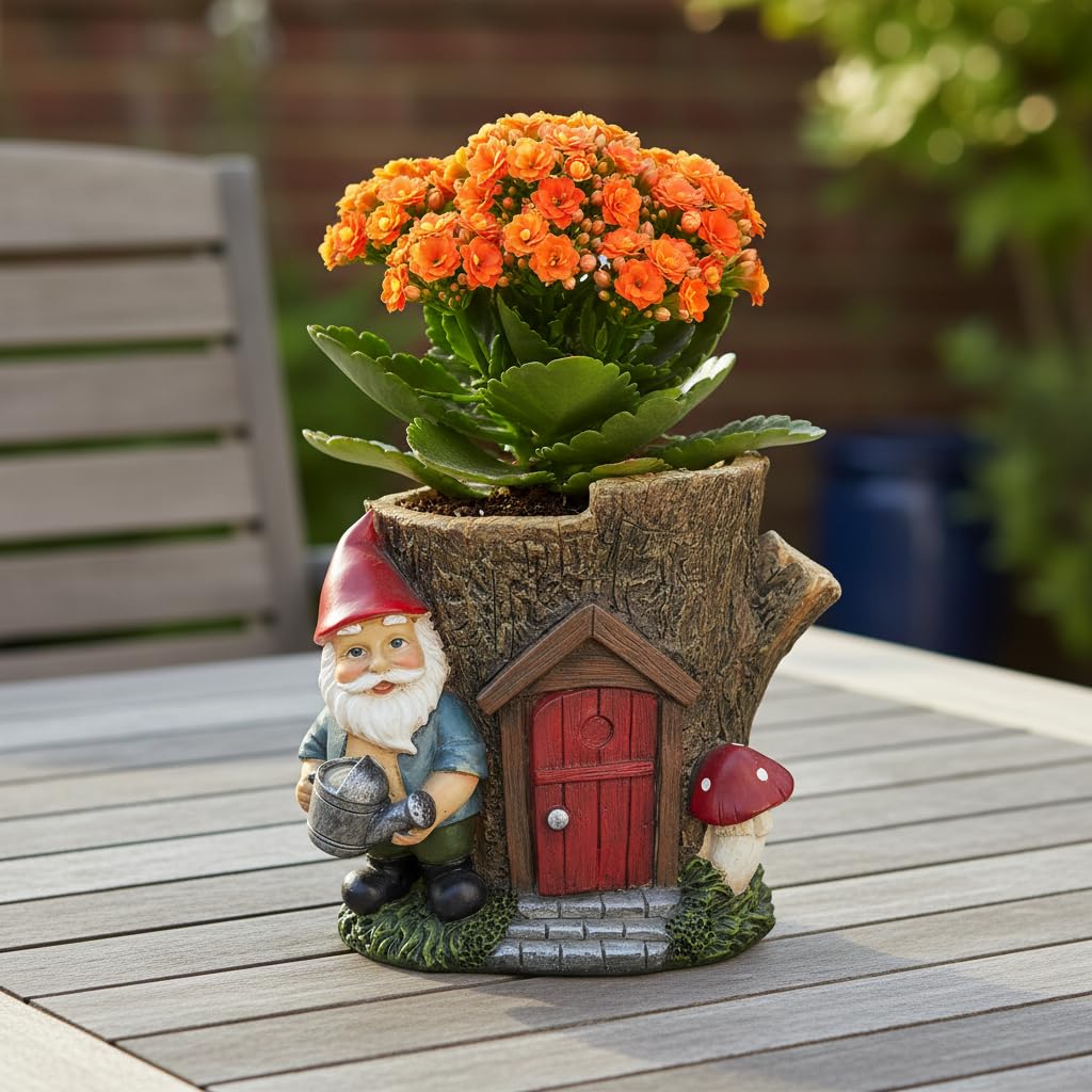 Comfy Hour Seed Soil and Yard Collection Resin Garden Gnome's House Flower Jar Dwarf Figurine, Planter