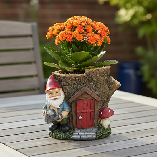 Comfy Hour Seed Soil and Yard Collection Resin Garden Gnome's House Flower Jar Dwarf Figurine, Planter