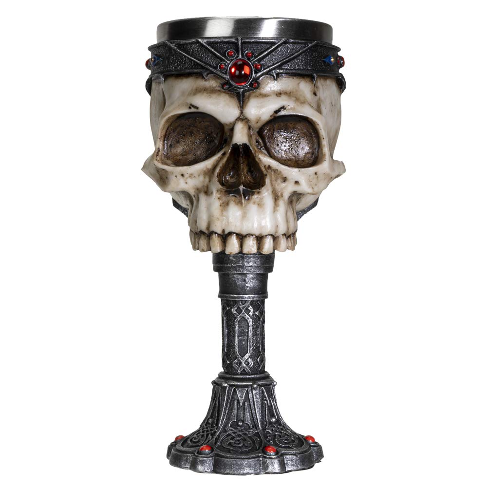 Pacific Trading SUMMIT COLLECTION Crowned Gothic Ossuary Skull Wine Goblet Removable Stainless Steel Insert Stemware Sacrificial Ceremonial Skull Wine Chalice Goblet 7 Fl Oz Drinkware Halloween Decor