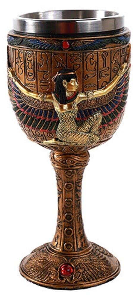 Pacific Trading Giftware Egyptian Goddess Isis Open Wing Golden Wine Goblet Stainless Steel Liner 6oz