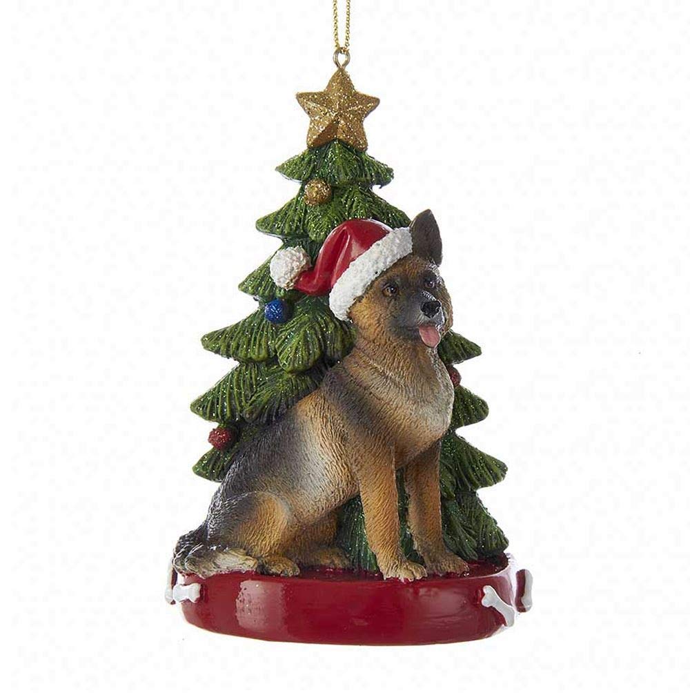 Kurt Adler GERMAN SHEPHERD WITH CHRISTMAS TREE ANE LIGHTS ORNAMENT FOR PERSONALIZATION