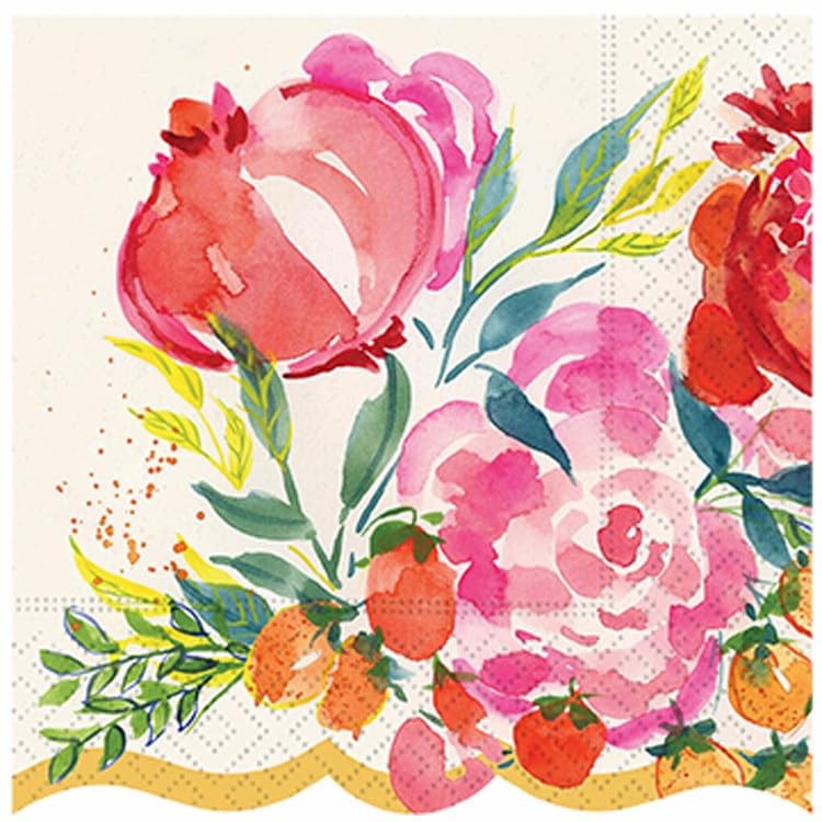 DESIGN DESIGN Pomegranate Bloom Beverage Shgaped Napkin, Party Supplies