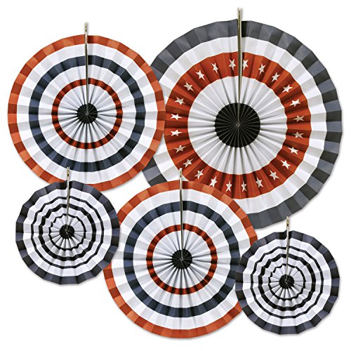 Beistle 54823 Patriotic Accordion Paper Fans (5 Pack), Assorted Sizes, Red/White/Blue