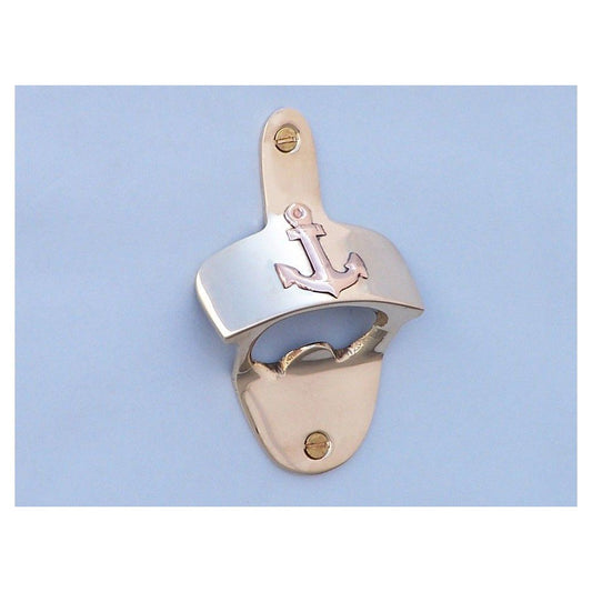Hampton Iron Solid Brass Wall Mounted Anchor Bottle Opener, 3", Brass